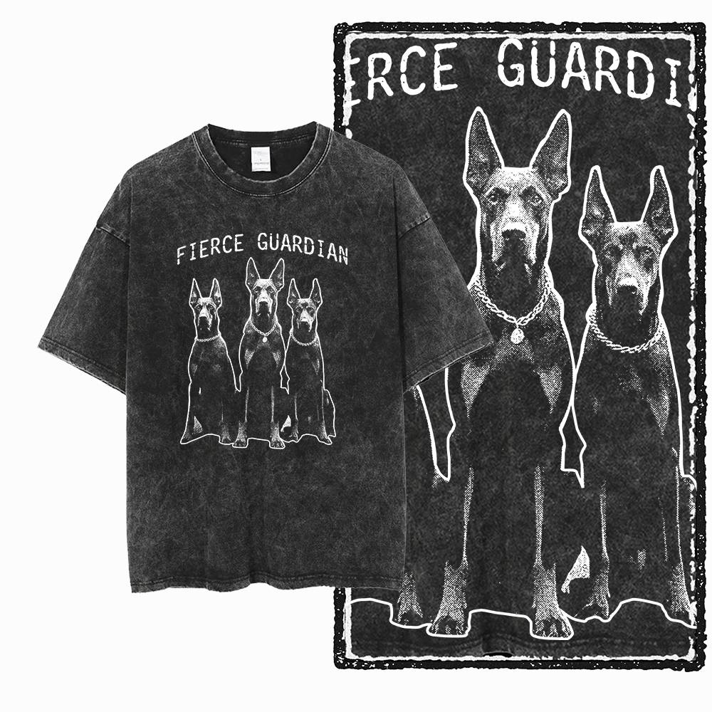 DoberUnisex Dog Vintage Graphic Printed Washed Distressed Big Size Black Cotton Unisexs Retro TShirt G