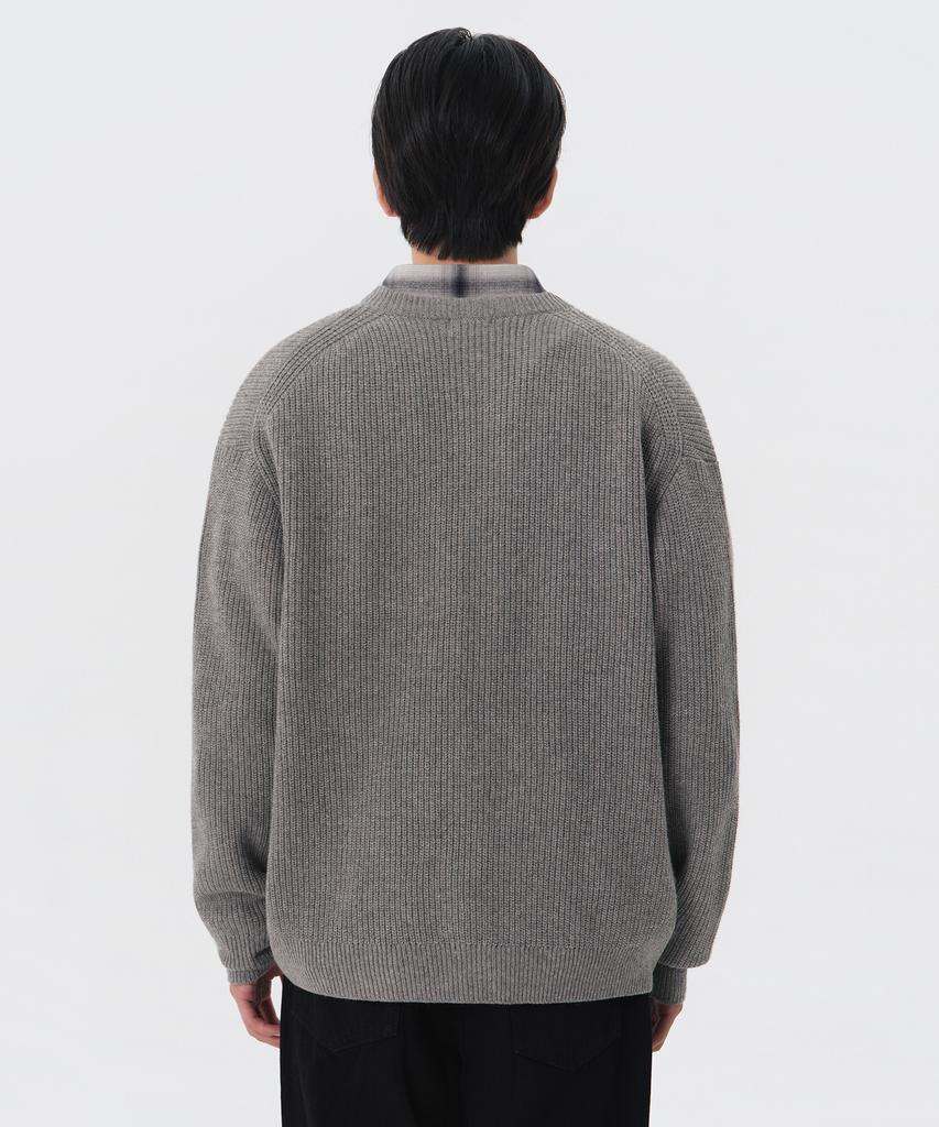 Musinsa Standard Relaxed Ribbed Round Neck Cardigan [Melange Light Gray]