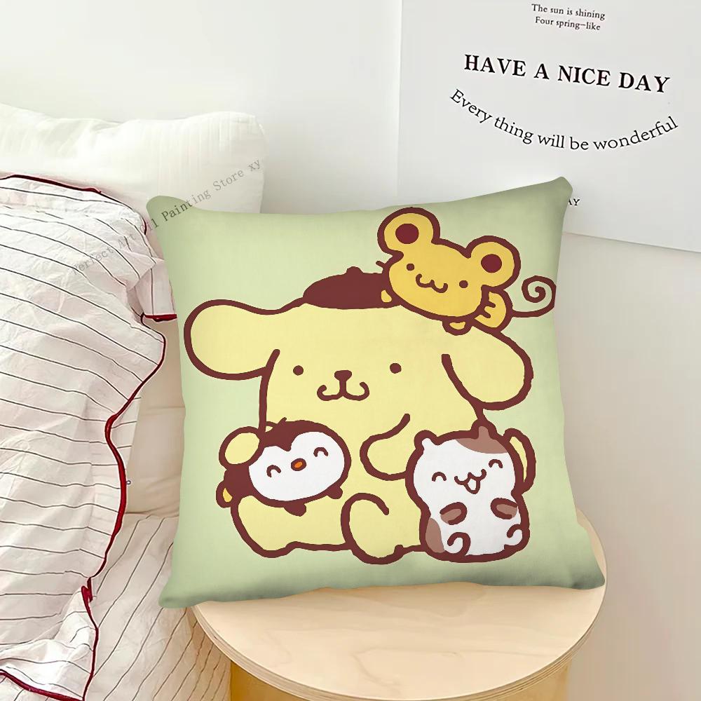 

Cartoon Sanrio P-Pompompurin Pillow Case Fashion Square Pillowcase Bedroom Sofa Room Ins Decoration Leisure Cushion Cover 16x16Inch