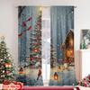 Set Of 2 Flat Printing Christmas Curtains Snow Tree Red Card Versatile Polyester Without Electricity Family Party Made