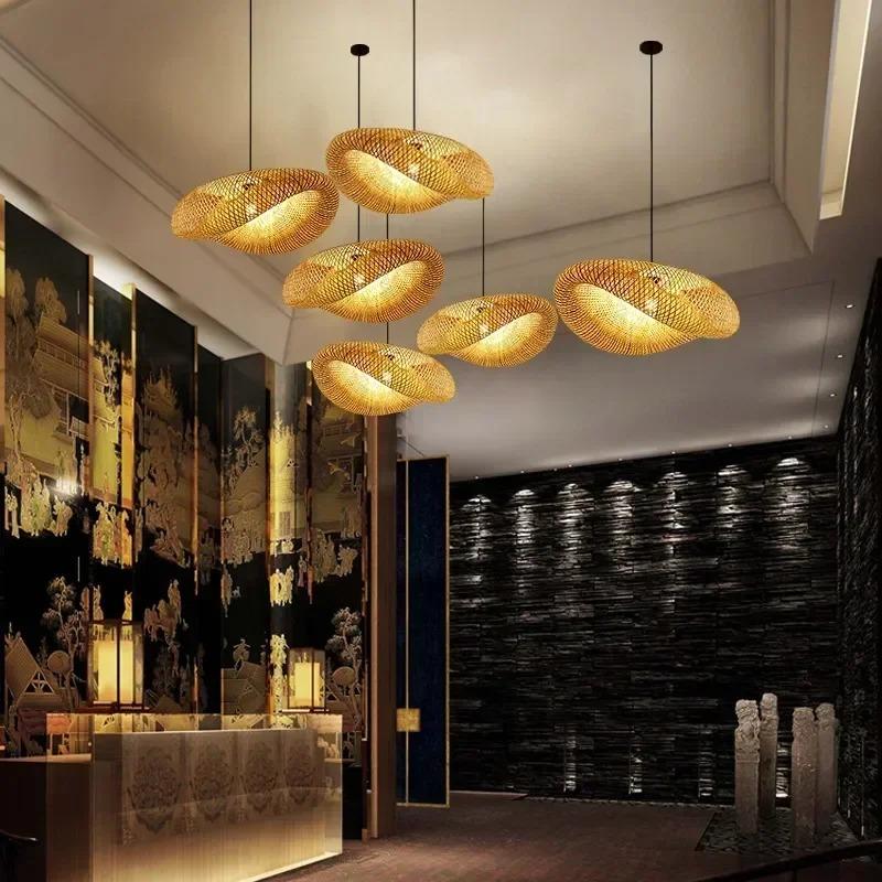 Bamboo Hand Weaving Pendant Lights 80cm Hanging LED Ceiling Lamp Chandelier Fixture Rattan Hand Craft Woven Home Bedroom Decor