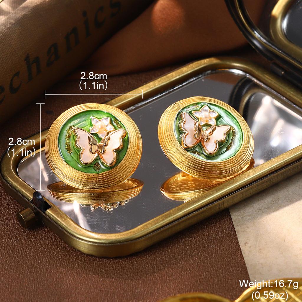 Monet Garden Oil Painting French Medieval Vintage Earrings Enamel Oil Drop Earrings Flower Natural Pearl Stud Earrings