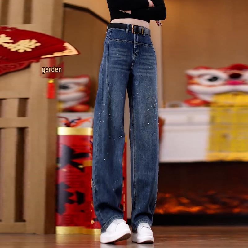 

2026 Trendy Vintage Blue High-Waisted Wide-Leg Women s Jeans M [Waist 95-105]