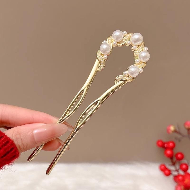 New Hairpin Female Disc Hair Artifact U-shaped Fixed Four Toothed Insert Comb Hairpin Ancient Style Flower Headpiece