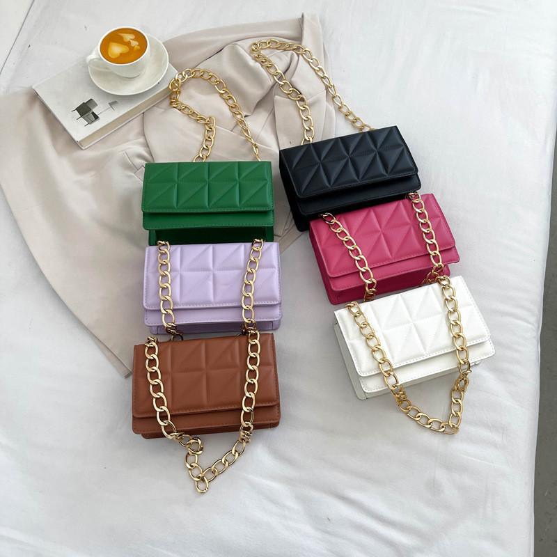 Stylish Women's Pu Quilted Chain Shoulder Bag In Chic Candy Colors Compact Urban Design