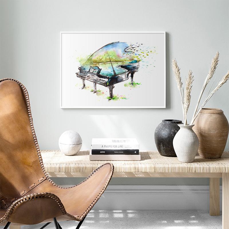 Street Art Canvas Painting Graffiti Piano Guitar Singing Woman Posters for Living Room Frameless Prints Wall Decor Picture No Frame