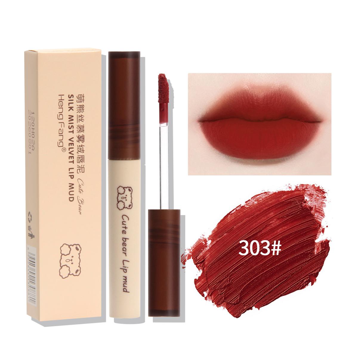 

HengFang Cute Bear Silk Mist Velvet Lip Mud Double-end Milky Tea Matte Not Easy to Stick Lipstick Lipgloss#H7070