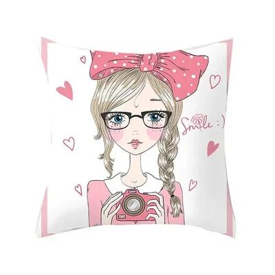 Cartoon Cushion Cover Pretty Girl Polyester Cushion Cover Children Bedroom Decoration Home Bedroom Hotel Car Decoration X.
