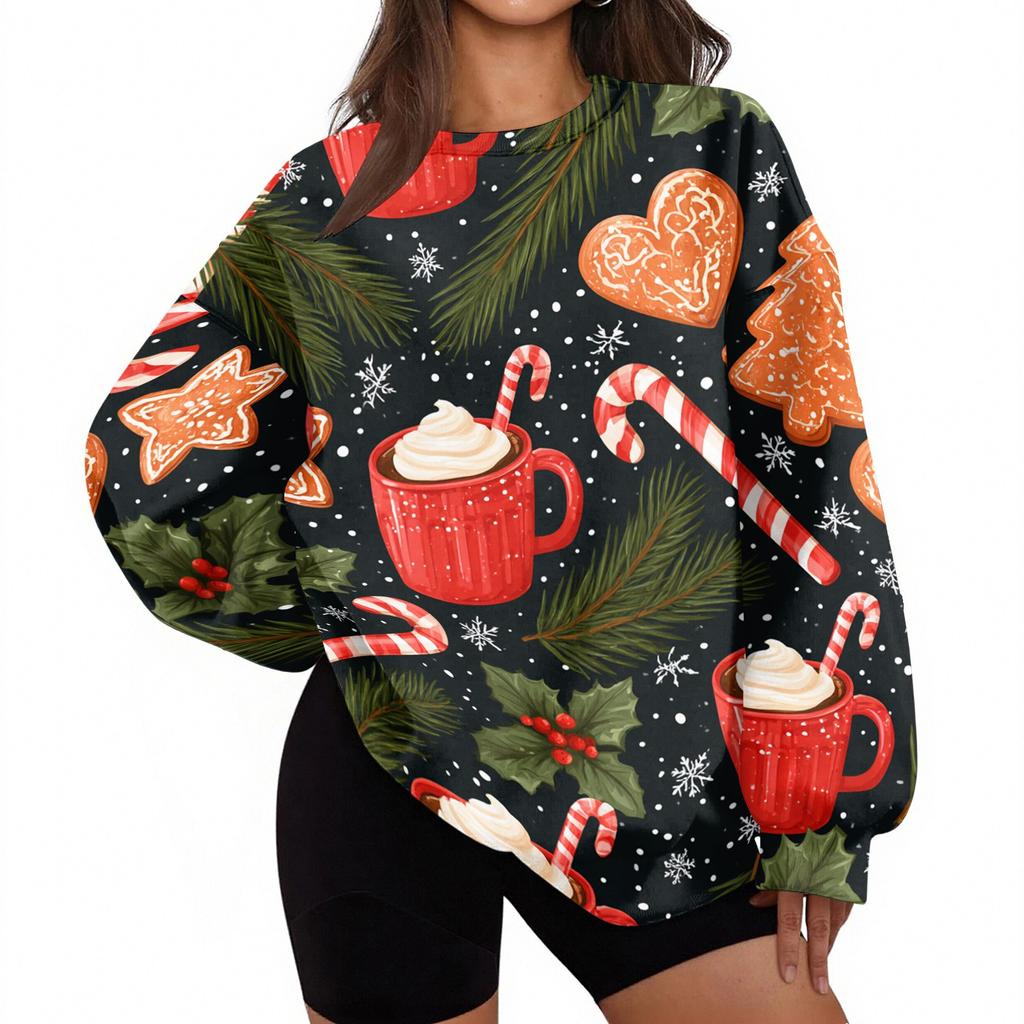 Women's Trendy Christmas Print Crewneck Sweatshirt Lightweight Casual Pullover Top