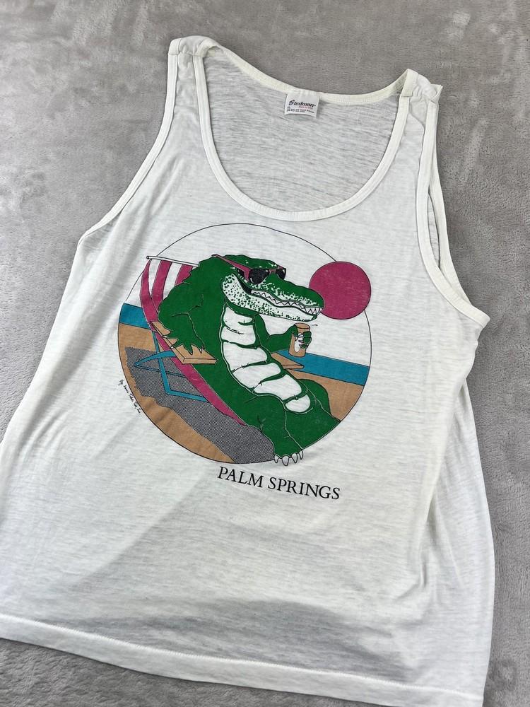 Vintage 80#039s Stedman PALM SPRINGS Alligator Shirt Mens XL Graphic Coachella USA Unisex T-Shirt L