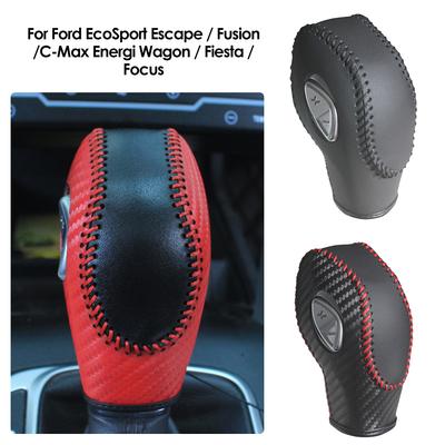 Copertura Pomello Leva Cambio in Pelle PU Fibra di Carbonio per Ford EcoSport Escape Fusion C-Max Energi Wagon Fiesta Focus Furgone Transit