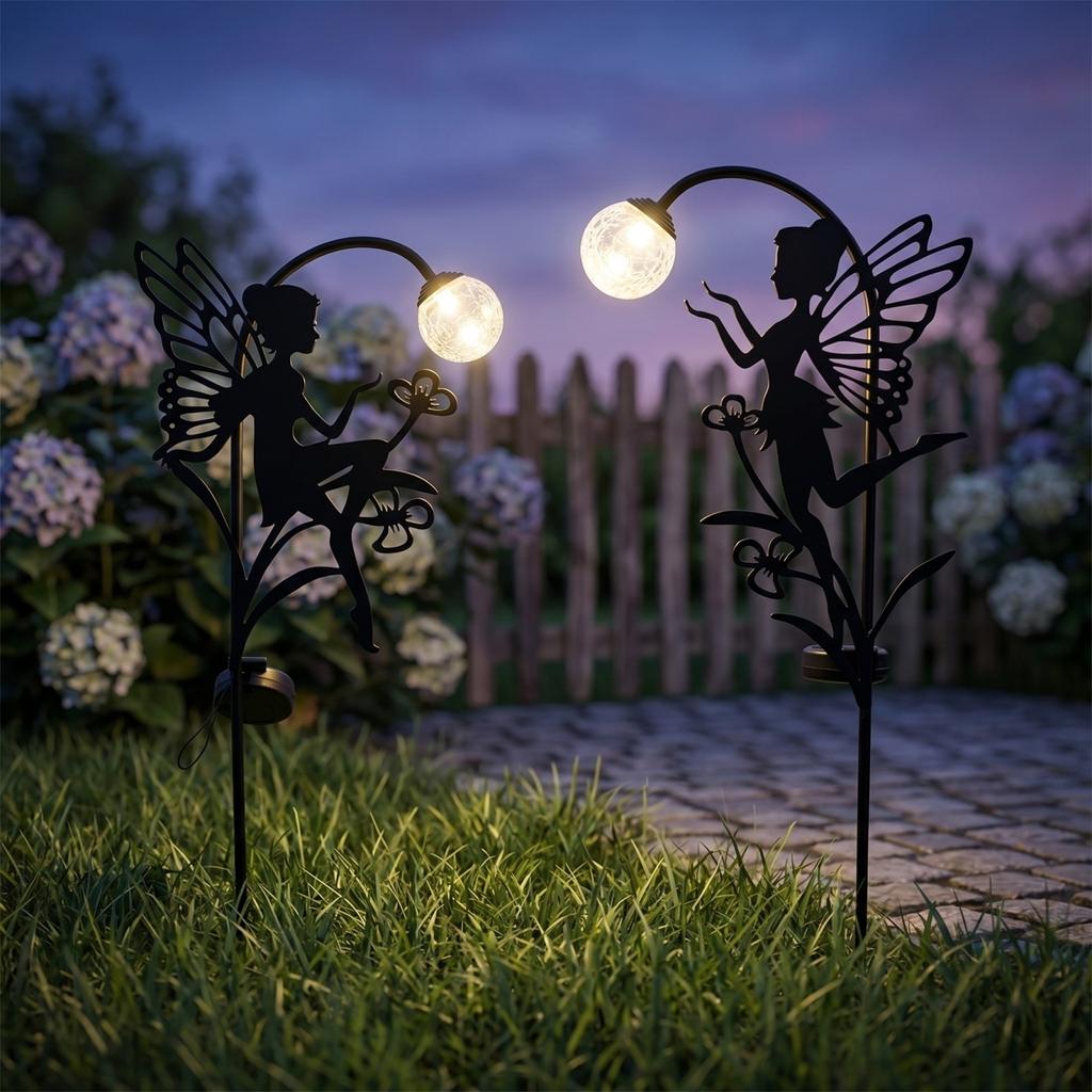 Solar Powered Garden Stake Lights with Fairy Silhouette Decorative Outdoor Landscape Lighting for Yard Pathway Lawn Decoration