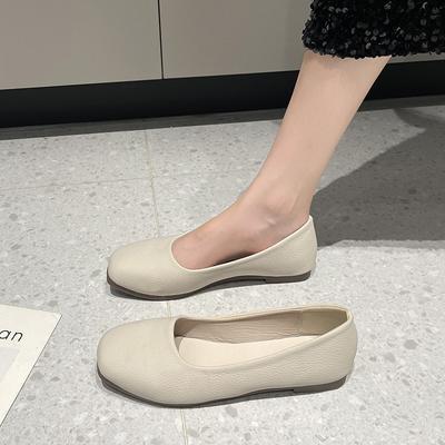 Französische Retro-Schuhe mit quadratischer Spitze und flachem Ausschnitt für Damen, 2025 neu, Frühling und Herbst, flache Sohle, weiche Oberfläche, Slipper-Doudou-Schuhe