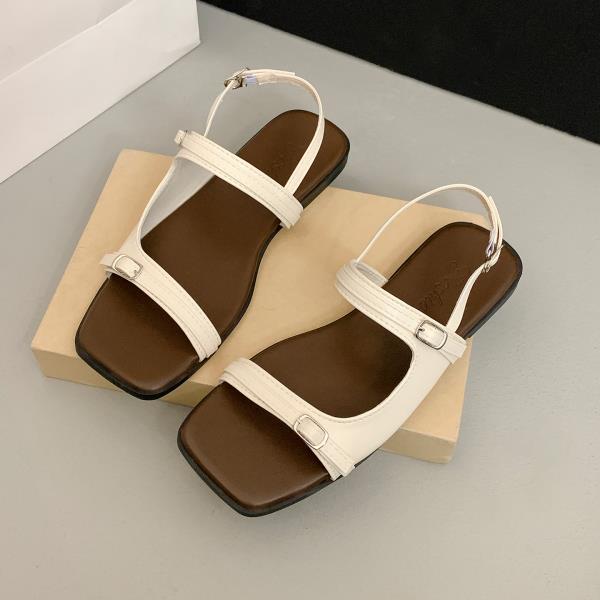 Fashion Retro Woman Shoes Clear Heels Flat Sandals Original Without 2025 Beach Girls Comfort Gladiator Rome Scandals Female Sandal Retro