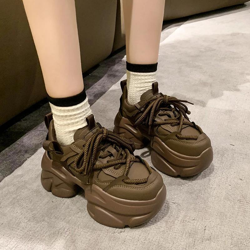 Fashion Women Chunky Sneakers 2024 Winter High Platform Warm Fur Shoes Ladies Wedges Casual Dad Shoes Autumn Leather Sports Sneakers 8CM