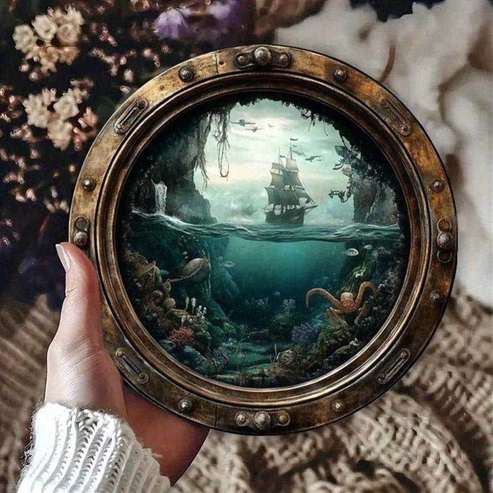 Marine Porthole Wall Decor, Round Nautical Metal Sign, Rustproof Waterproof for Porch Garage