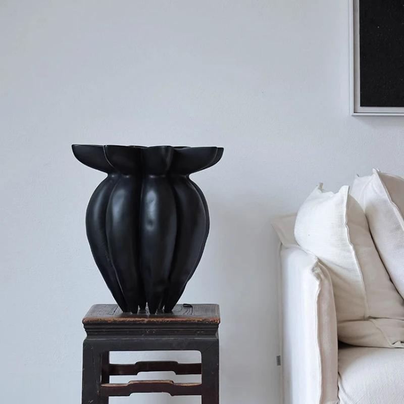 For Abstract Vase Black Jellyfish Petal Flower Pot Artistic Floral Arrangement Handicraft Flower Vase Home Decoration Accessorie