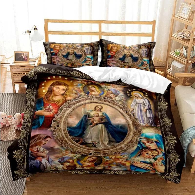 Virgin Mary Jesus Comfortable Duvet Quilt Cover Pillowcase Bedding Set Children Bedroom Decoration Home Textile