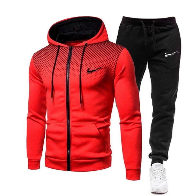 Men's Suit Sportswear Casual Zipper Hooded Sweater + Sweatpants Autumn and Winter Men's Casual Sports Suit