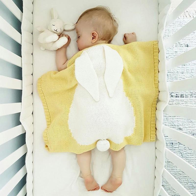 1PC Acrylic Fiber Winter Swaddling Blanket Multifunction Knitted Blanket Bunny Bed Cover Newborn Sleeping Blanket Rabbit Ear