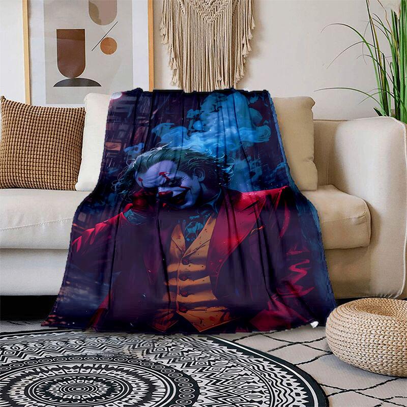 1pc Joker in Red Coat with Blue Smoke Cartoon Blanket,Portable Throw for Travel & Camping, All Season Cozy Blanket,Ideal Gift