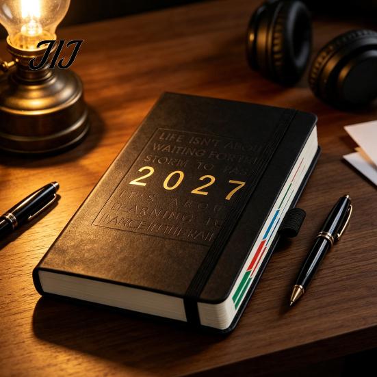 Ink Proof Paper Notebook for Office 2027 English Weekly Planner A5, 320 Page Schedule with Elastic Academic Calendar School Band & Pen Holder, Yearly