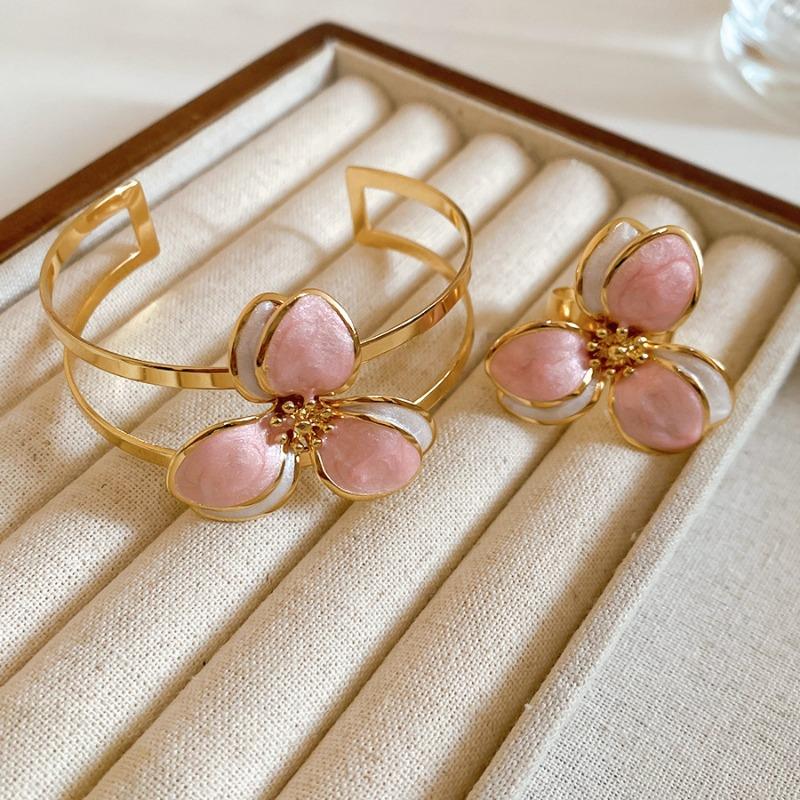 Double-layer petal oil drip hollow bracelet ring set, new temperament fashion versatile jewelry