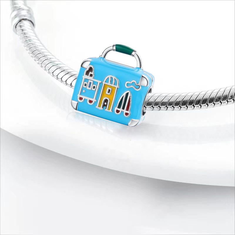 Brand New Trendy Fashion Travel Series Airplane Popular Hot Air Balloon Flag Charm Bead Component Pendant Bead Component Compatible With Authentic
