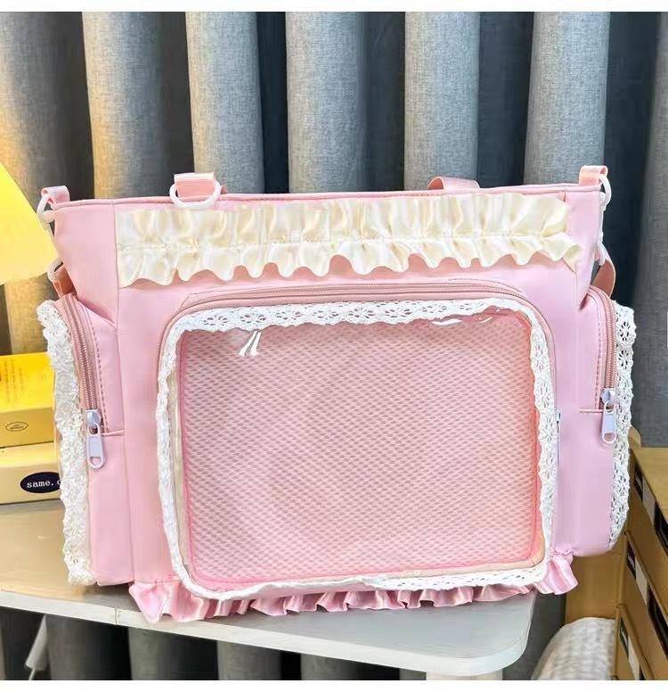 New Y2k Sweet Ita Shoulder Bag Lolita Girl Transparent Tote Bag Women Large Capacity Lace Crossbody Bag Cute DIY Display Handbag
