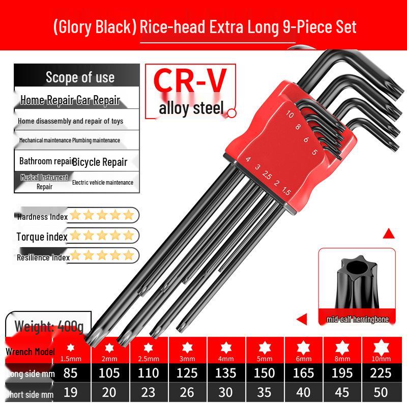 Torx Hex Key Set: 6-Point Screwdriver & Wrench Set with Extended Ball and Flat Head