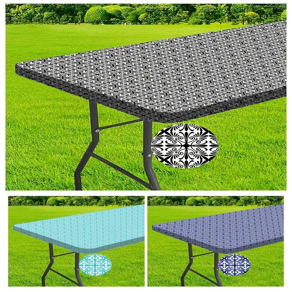 Waschbare 4/6/8 Fuß große Outdoor-Tischdecke mit elastischen Kanten – perfekt für Camping, Picknicks und Gartenpartys – strapazierfähiges Polyester
