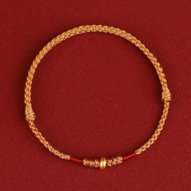 Gold 999 Abacus Bead Red String Bracelet for Year of the Rat - Couple Style for Traffic Drivers