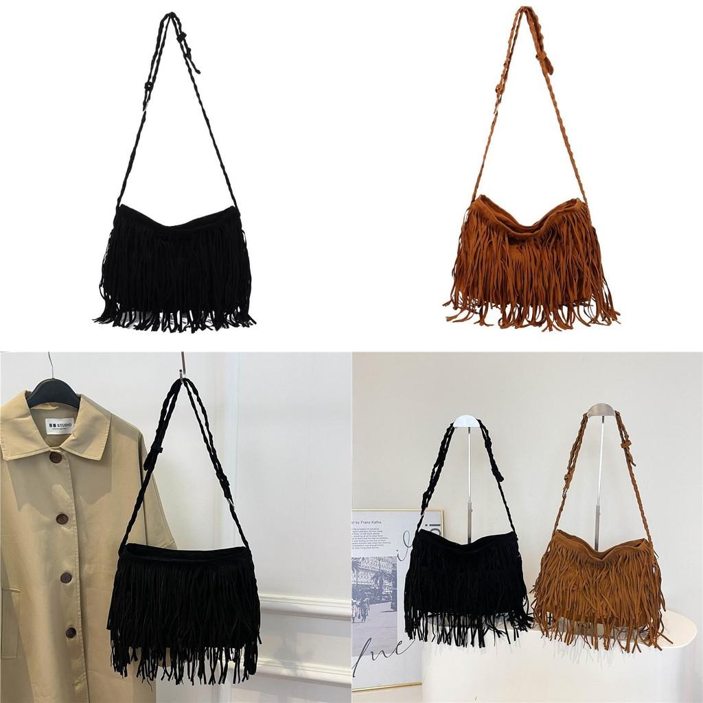Bohemian Style Crossbody Bag With Tassels And Seams For Daily Fashion