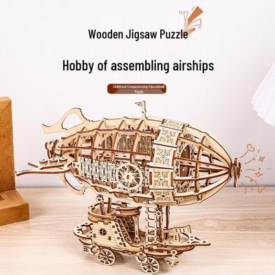 DIY Wooden Airship 3D Puzzle – Educational Handmade Laser-Cut Model Toy for Kids