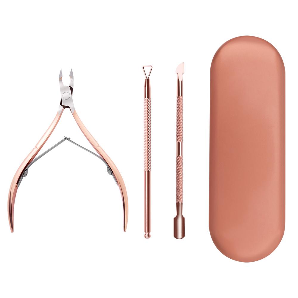 3pcs Per Set Manicure Tool Rose Gold Color Professional Dual-ended Stainless Steel Cuticle Pusher Manicure Scissor Set розового золота