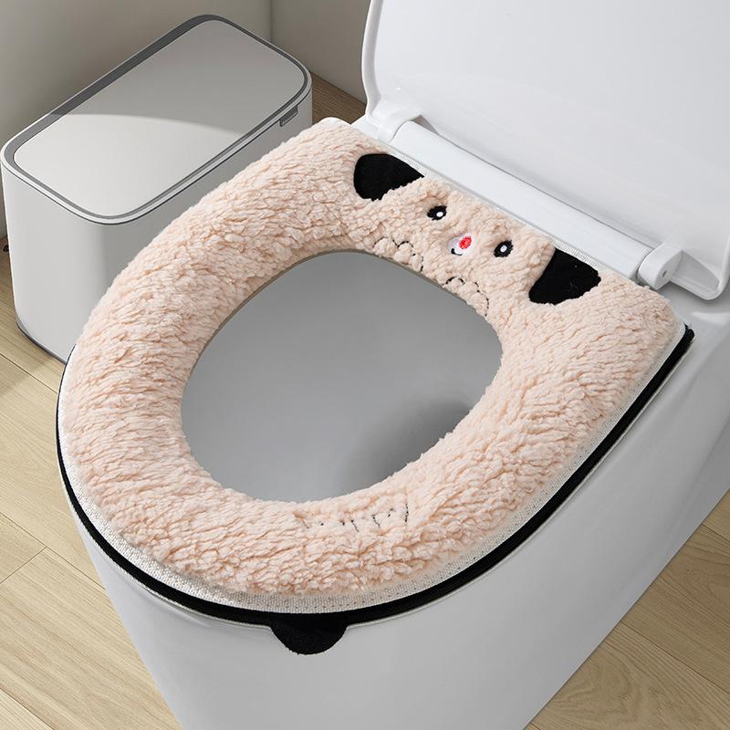 Thickened Toilet Seat Cover 2pcs Household Zipper Waterproof and Warm Toilet Seat Cushion Cover Skin Friendly Autumn and Winter