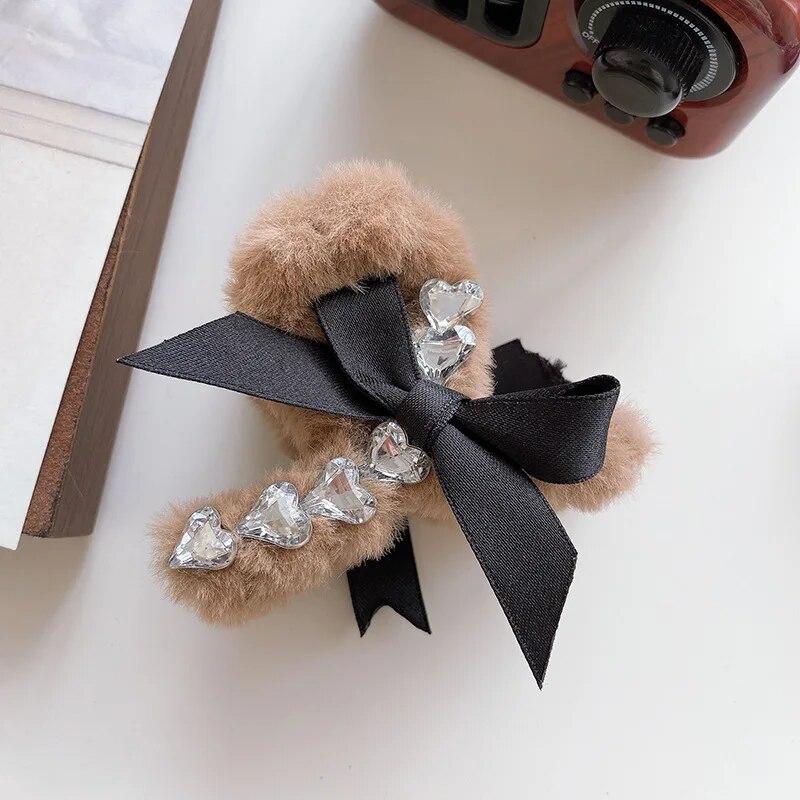 Sweet Bowknot Plush Hair Claw Clip New Classic Small Hair Clips Barrettes Hairgrips Headdress For Female Winter Hair Accessories