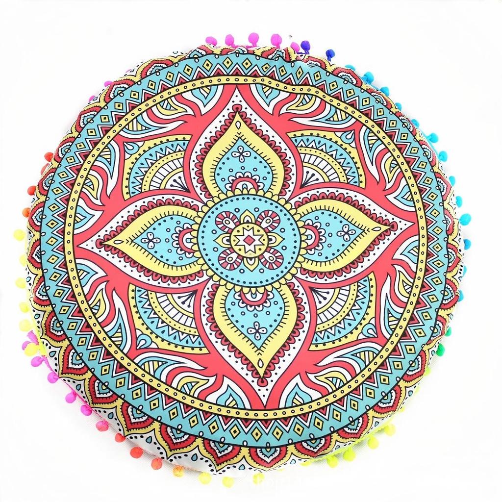 Bohemian 43cm/80cm Round Pillow Case Mandala Pattern Cushion Cover Indian Elephant Retro Meditation Floor Decorative Pillows