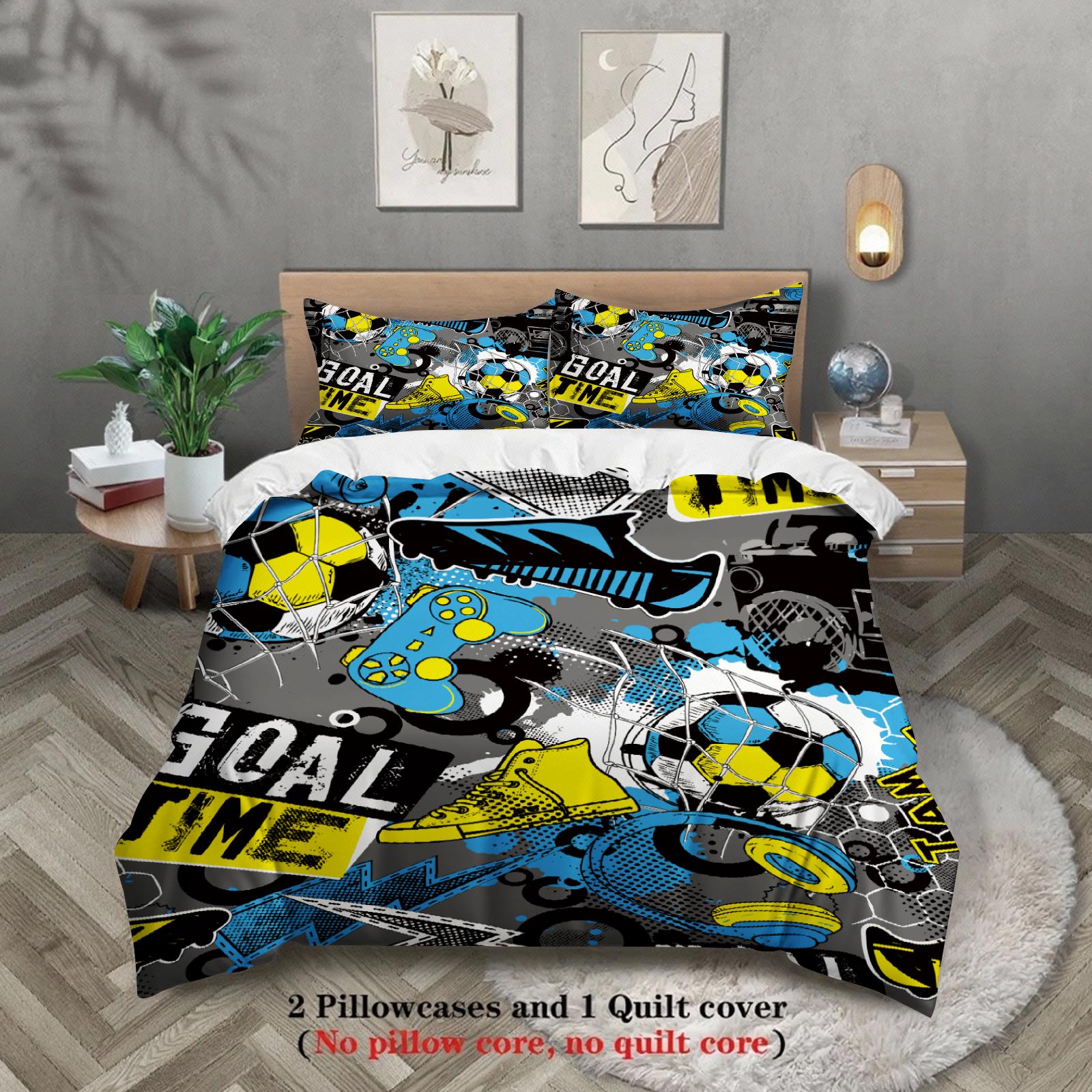 

3 шт. Комплект постельного белья Мультяшный Футбол 3D Принт Матовый Удобный Пододеяльник Королевский Размер Квин Полуторный Односпальный Размер Подарок на День Рождения Декор Комнаты EU Single 135x200cm