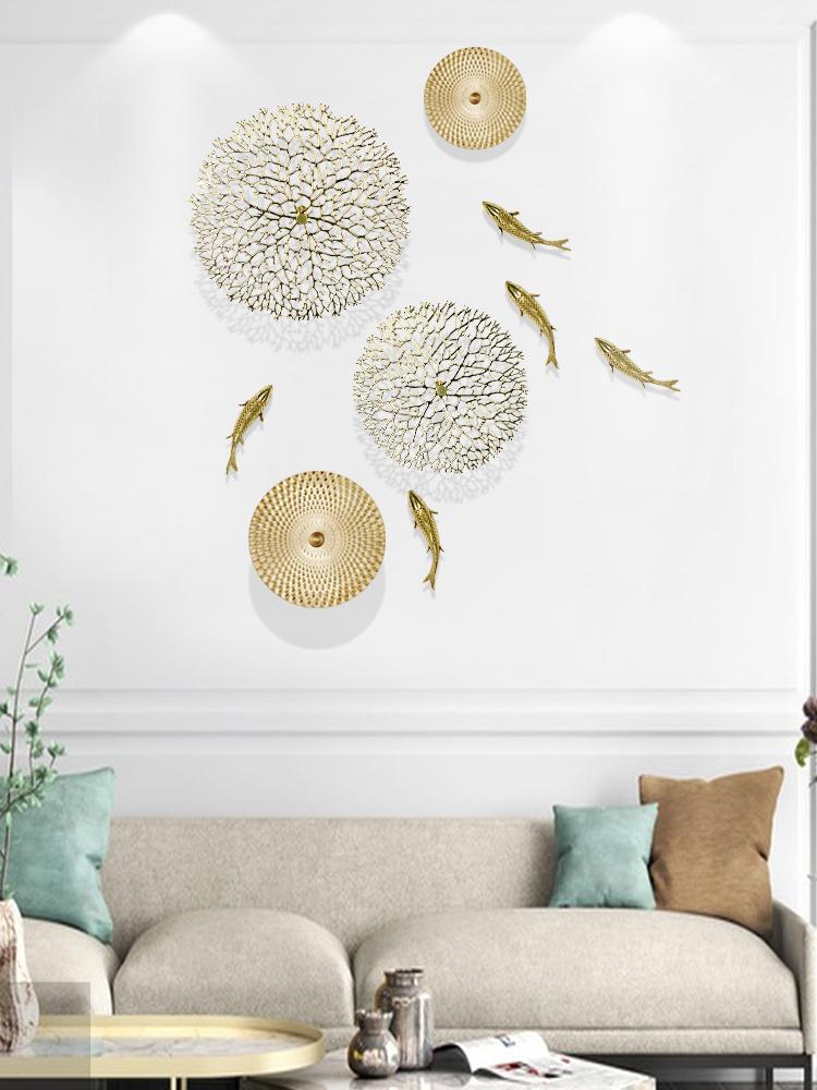 3D Fish Living Room Foyer Background Wall Decoration Metal Wall Decoration Pendant Copper Carp Treasure Pot Art Home Decoration