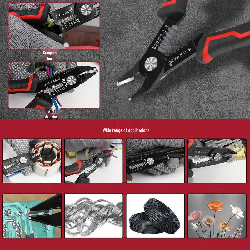 6" Offset Wire Strippers & Diagonal Cutting Pliers, Multi-Function Fiber Optic Cable Tools for Electricians