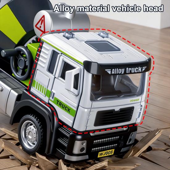 Kids Mixer Truck Toy with Light Sound Opening Door Movable Joints Engineering Vehicle Model Toddlers Boys Educational Inertia Drive Construction