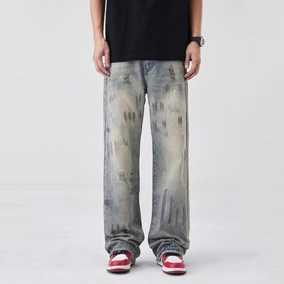 American Street Washed Vintage Jeans Men'S Spring And Autumn Straight Leg Loose Fitting European And American High Street Vibe Style Long Pants