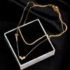 Double-Layer Heart and Snake Bone Necklace - Titanium Steel, Non-Fading, Trendy Minimalist Style for Women