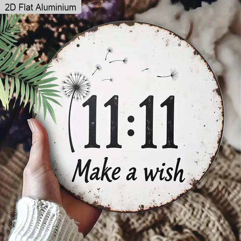 2D Flat Aluminum Rustic Farmhouse 11:11 Angel Number Sign Round Metal Sign, Inspirational Spiritual Art for Manifestation, Pre-Drilled Holes for Easy