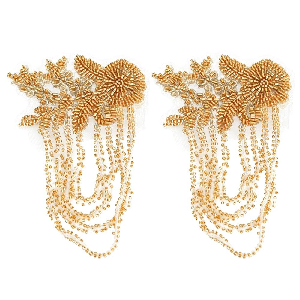Pearl Embroidery Shoulder Ornaments Handmade Diamond Binding Beads Embroidery Patch Sequince Beaded Gold Embroidery