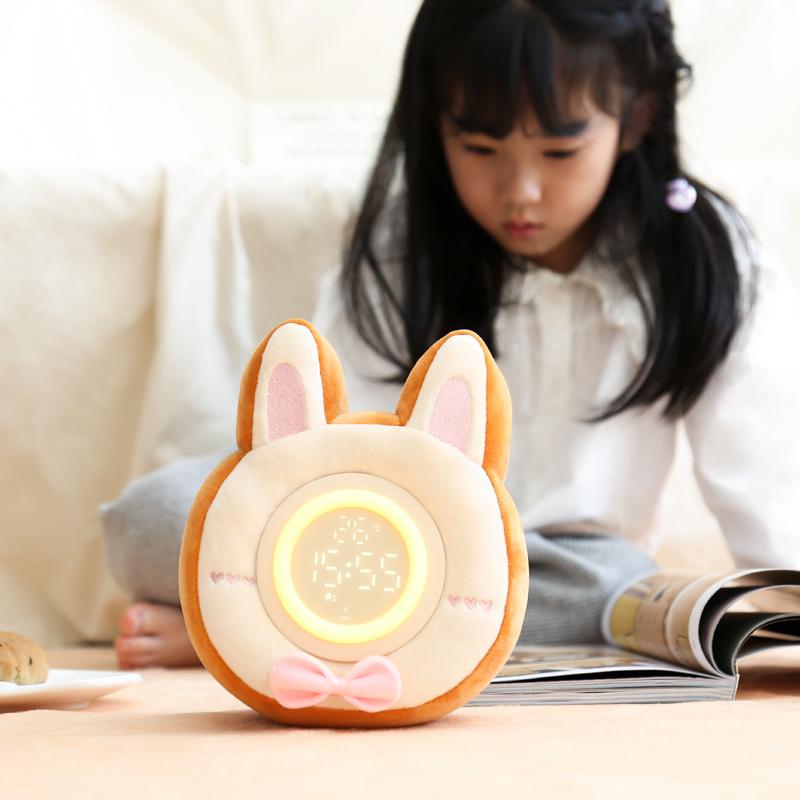 Children's Digital Electric Smart Table Alarm Clock with Calendar Rabbit Plush Pillow Doll Cartoon Lamp for Home & Outdoor Use