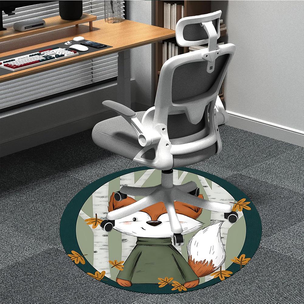 1pc Fox Autumn Office Round Area Rug, Indoor Mat Suitable For Office, Under Office Chairs Bedroom Living Room Home Decor, Room Deco