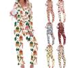 Women's Christmas Print Pajama Set Silky Long Sleeve Button Down Sleepwear Loungewear Set