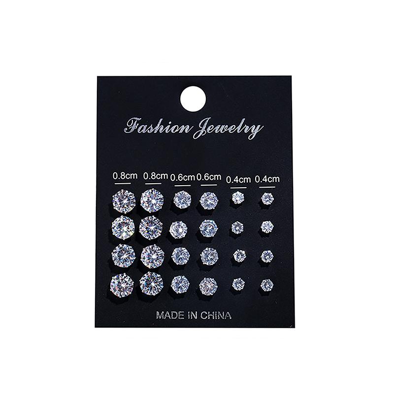 1Set White Shiny  Zircon Earrings Set  Geometric Ear Studs For Women Trend Minimalist Jewelry Accessories Gifts